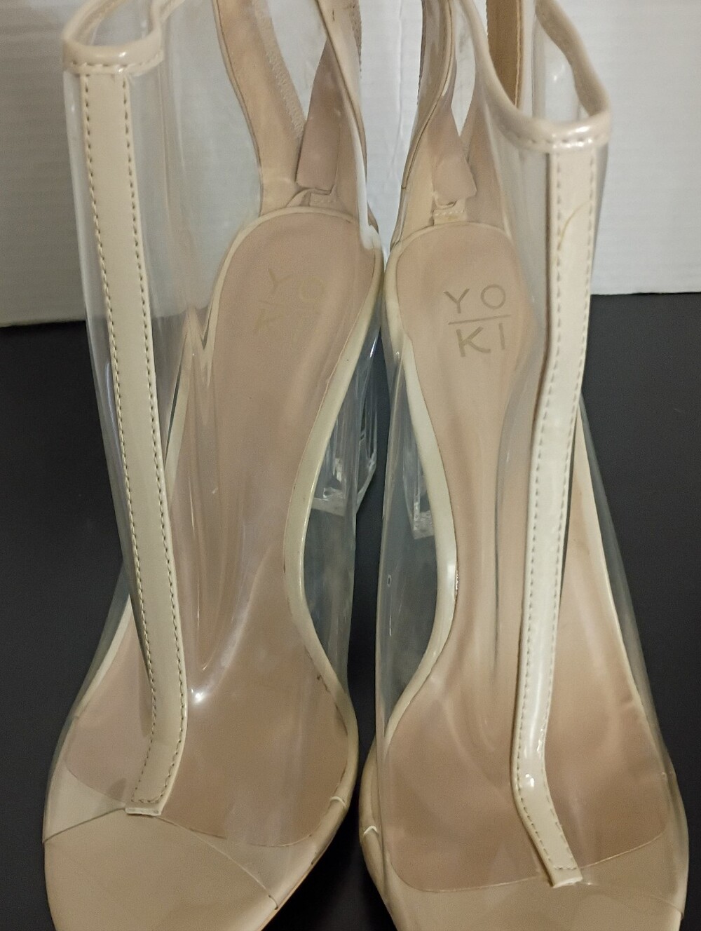 Yoki Nude Clear PVC Block Heel Ankle Sandals - Picture 5 of 8
